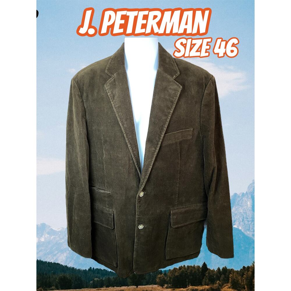 Vintage J Peterman Sport Coat 46 Brown Cotton Blazer Jacket 90s Casual